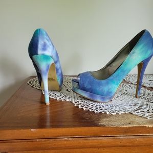 Blue tie dye platform heels 8.5 EUC